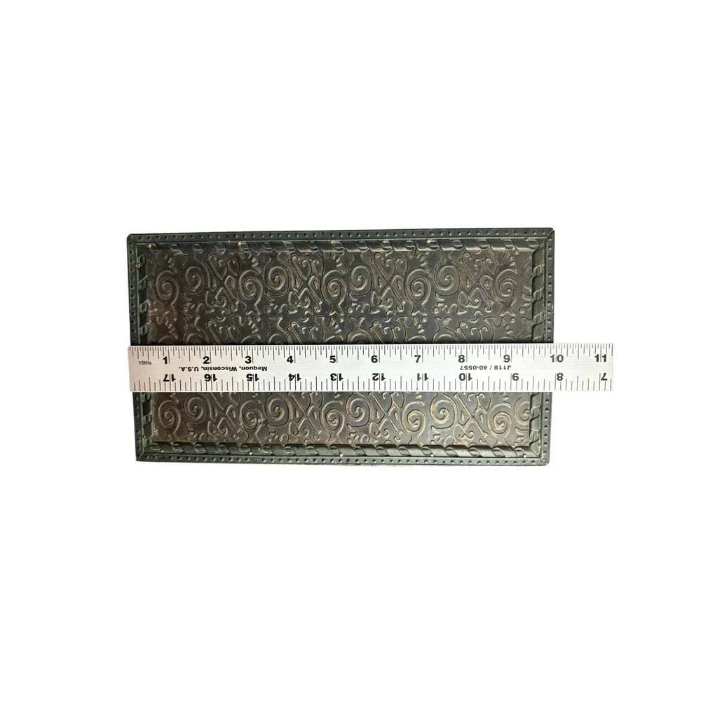 Metal & Wood Embossed Treasure Storage Box Chest Boho Lined w/ Latch 10